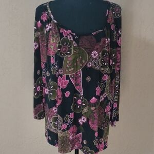 No Boundaries Black and Pink Floral 3/4 Sleeve Blouse Size 3X